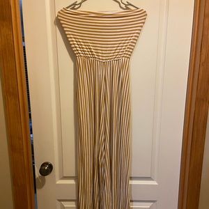 stripped strapless jumpsuit